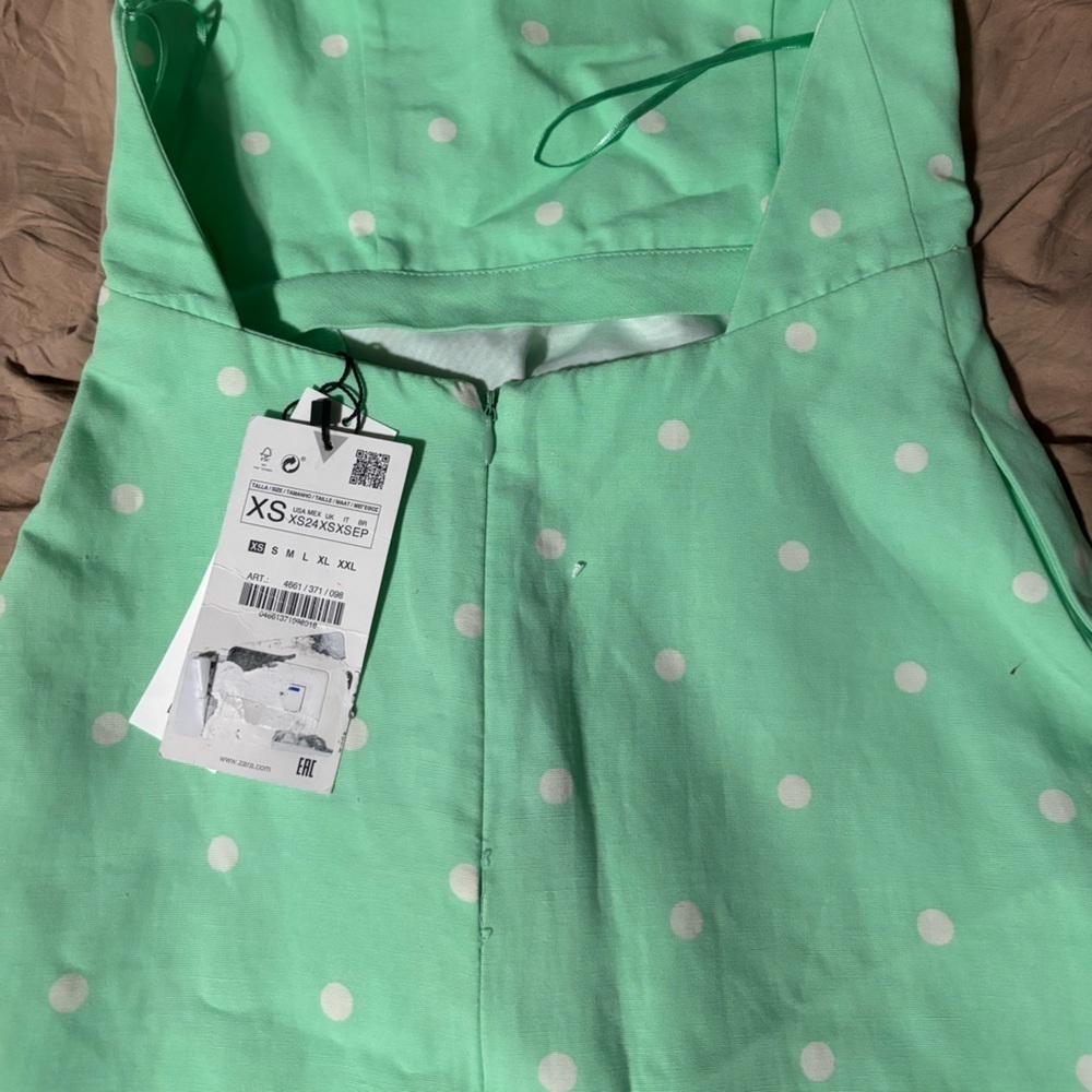 Zara Light Green Dress with White Dots xs #linen #pockadots #summer #girly - Picture 11 of 13